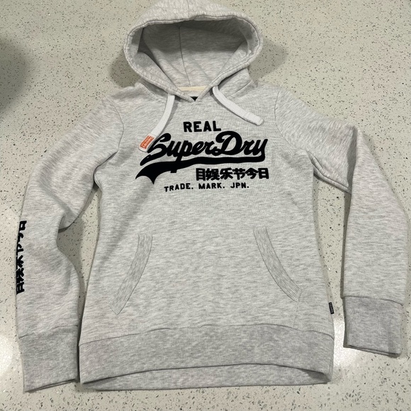 SUPERDRY Grey with Velvet Lettering Hoodie Women's Size 6 - Picture 1 of 6
